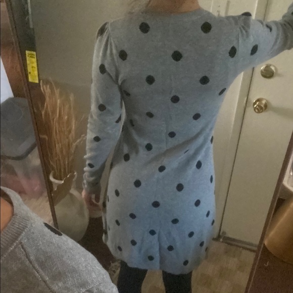 LOFT Gray and Black Polka Dot Long Sleeve Sweater Dress - Picture 2 of 6